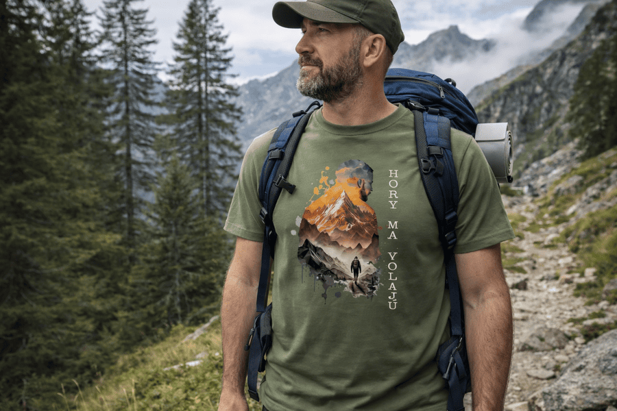 muž tričko hory ma volajú